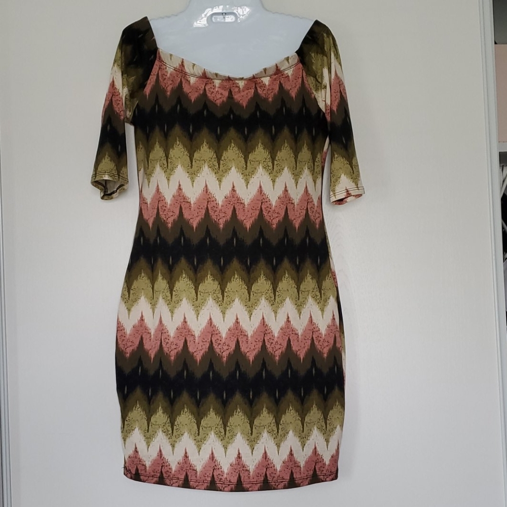 Multi Colored Pattern Form Fitting Dress - image 1